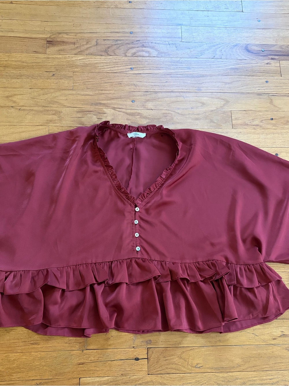 Entro Ruffle Hem crop, oversize Blouse with balloon sleeves Burgundy women’s Med
